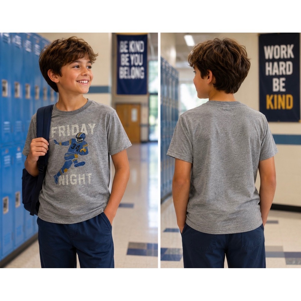 Class Club Boys Grey Friday Night Football Graphic T-Shirt Size 14/16 NEW